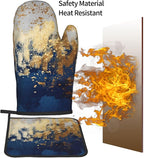 Blue and Gold Watercolor Abstract Oven Mitts and Pot Holder Sets of 3, Non-Slip - Image 7
