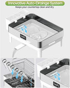2 Tier Dish Drying Rack, Thicker Premium 304 Stainless Steel Dish Racks - Image 5