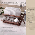 VERTORGAN Teak Dish Drying Rack, Folding Collapsible Drainer Plate Organizer - Image 3