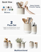 LE TAUCI Utensil Holder for Kitchen Counter, 7.3"+5.4" Fluted Ceramic Utensil - Image 2