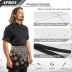 Server Apron with 3 Pockets, Waterproof Oil Waitress Waiter Half Apron - Image 6