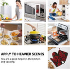 Red Black Rose Flower Oven Mitts and Pot Holders Sets of 4, Heat Resistant - Image 8