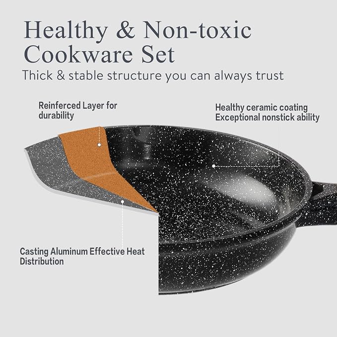 Pots and Pans Set Non Stick Non-Toxic 22 Pcs Ceramic Cookware Sets Nonstick - Image 5