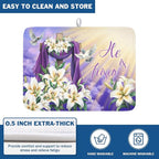 Easter Dish Drying Mat for Kitchen Counter He is Risen Cross Floral Purple - Image 5