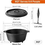 8QT Pre-Seasoned Cast Iron Camp Dutch Oven - Image 2