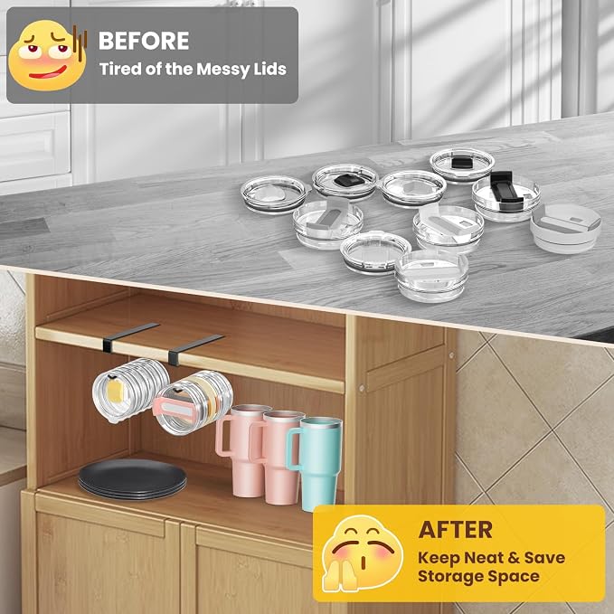 2 Pack Tumbler Lid Organizer, Under Cabinet Cup Lid Holder - Image 7