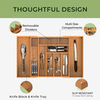 keechee Carbonized Large Bamboo Kitchen Drawer Organizer, 12 Slots Expandable - Image 6
