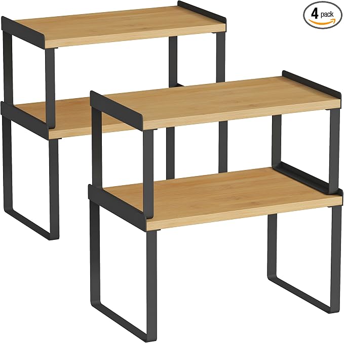 Goozii Cabinet Shelf Organizer Set of 4, Kitchen Counter Shelf Riser by Goozii