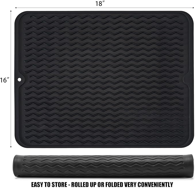 Silicone Dish Drying Mat, Non-Slip Easy Clean Sink Mat Large Heat-resistant - Image 2
