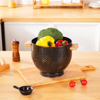 Metal Colander with Wood Handle and Stable Base, Powder Coated Steel Kitchen - Image 5