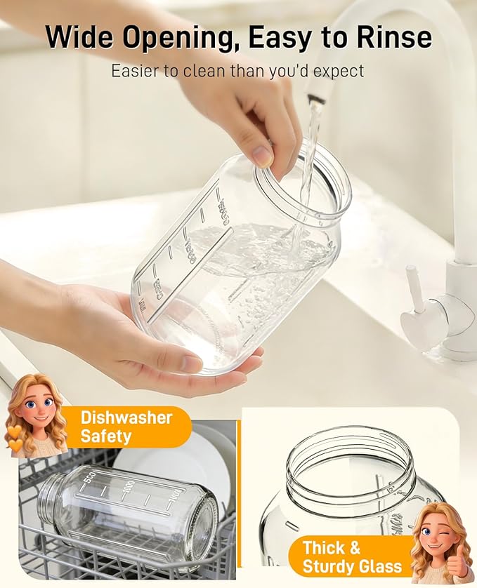64 oz Glass Pitcher with Lid, Large Wide Mouth Mason Jar with Pour Spout - Image 5