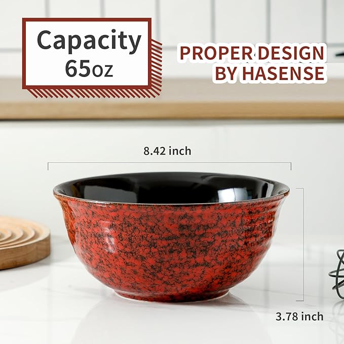 Hasense Ceramic Salad Bowl, 60 Ounces Large Serving Bowls, 8.5 Inch Soup Bowls - Image 3