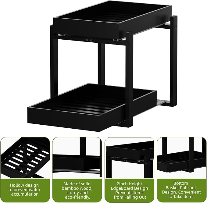 APRTAT 2 Pack Under Sink Organizer, Bamboo Wooden 2-Tier Pull-Out Storage - Image 5
