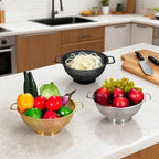3PCS Three Colors Mix Colander Set, 3QT Black & 4QT Silver & 5QT Gold, - Image 3