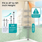 HAMITOR Corner Shower Caddy Tension Pole: Rustproof 4-Tier Bathroom Organizer - Image 4