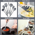 E-far Silicone Cooking Utensils Set, Slotted Turner, Soup Ladle, Pasta Server - Image 3