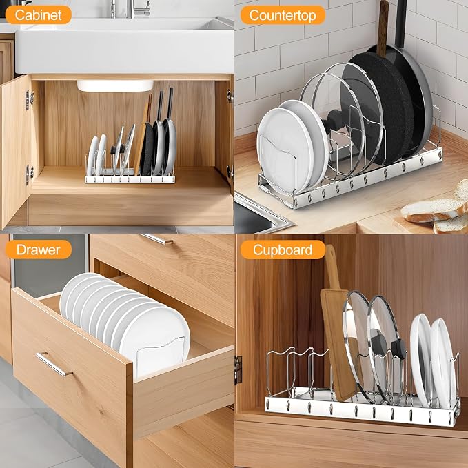 FLSEPAMB 2 Pack 10-Tier Pan Organizer Adjustable Lid Organizer Kitchen - Image 5