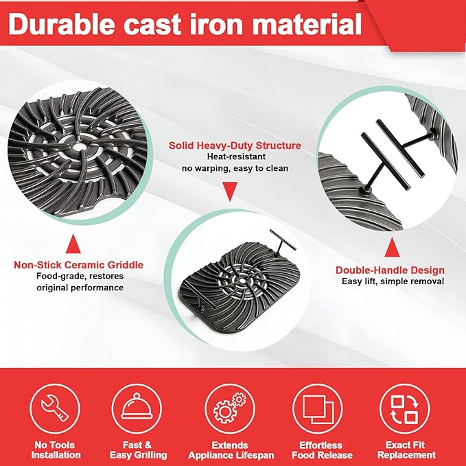 Grill Grate for Ninja Foodi FG551 Grill Accessories, Cast Iron Griddle Plate - Image 6