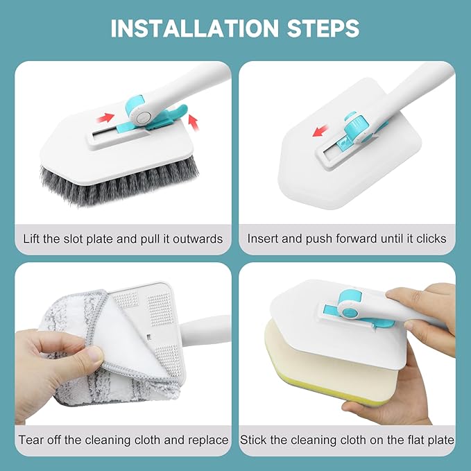nacena Shower Scrubber with Long Handle, 4 in 1 Tile Tub Scrubber Brush with 3 - Image 6