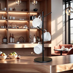 Premium Mug Tree, 6 Hooks Upgraded Stable Metal Mug Holder, Bamboo Base Coffee - Image 3