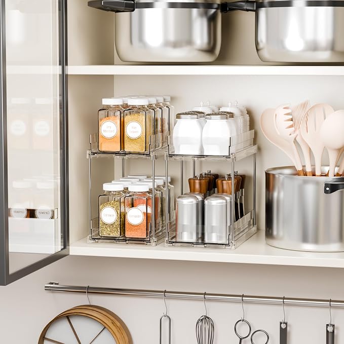 Yieach 2 Pack 2 Tier Vertical Spice Rack Pull Out, 10.4'' Deep Narrow Slide Out - Image 7