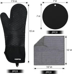 Silicone Oven Mitts 15'' Heat Resistant Flexible Oven Glove Set Hot Mitts - Image 2