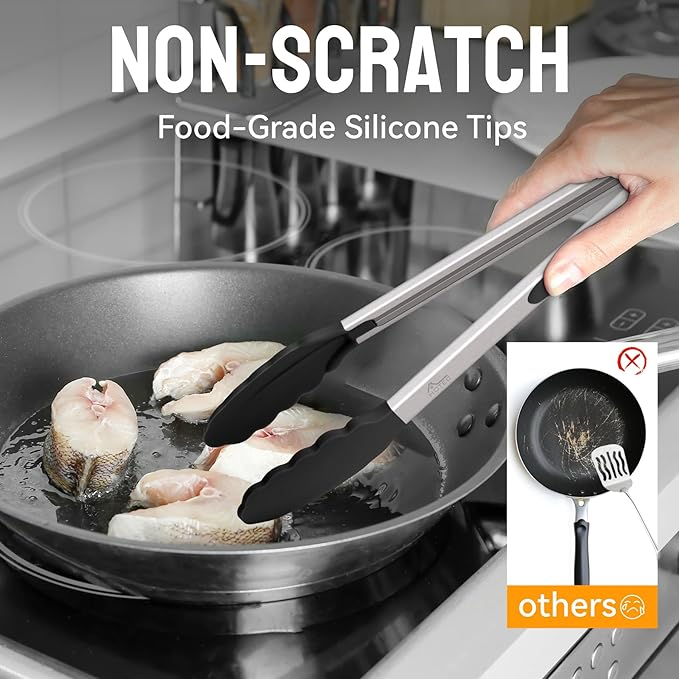 HOTEC Premium Stainless Steel Locking Kitchen Tongs - Image 3