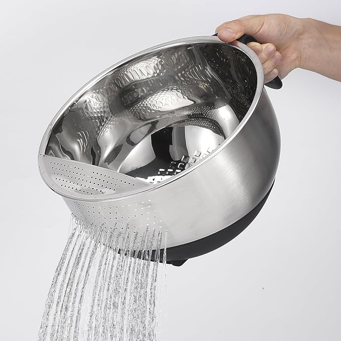 Rice Washer Strainer Bowl Quinoa Washing Bowl whit Handle Stainless Steel - Image 2