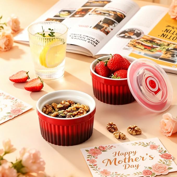 vancasso 6 oz Ramekins with Lid, Porcelain Creme Brulee Souffle Dishes - Image 3