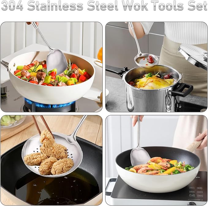 FJNATINH 6-Pieces 304 Stainless Steel Wok Spatula Set, Cooking Utensil Set - Image 5