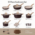 CAROTE 21 PCS Ceramic Cookware Set, Pots and Pans Set Non Stick, Pot and Pan Set - Image 2