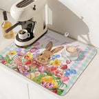 Easter Bunny Dish Drying Mat for Kitchen Counter Happy Easter Rabbit Floral - Image 7