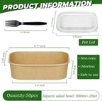 50-Pack 29oz Disposable Kraft Paper Bowls【with Lids and Forks】, Meal Prep - Image 2