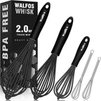 Silicone Whisks set with 7+5in mini stainless steel whisk, Non Scratch Coated by Walfos