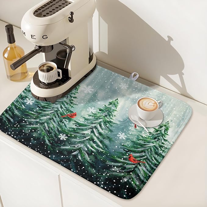 Welcome Winter Pines Tree Dish Drying Mat, Winter Snowflake Dish Drying Mat - Image 7