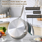 DELARLO Tri-Ply Stainless Steel Pan, 18/10 Frying Pan, Oven Safe Up to 600°F - Image 2