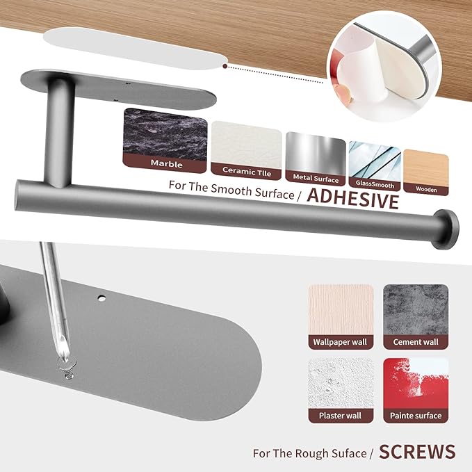 DEKAVA Under Cabinet Wall Mount Paper Towel Holder, Self-Adhesive Bar, - Image 6