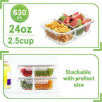 HOMBERKING 10 Pack 24oz Glass Meal Prep Containers 2 Compartment, Glass Food - Image 2