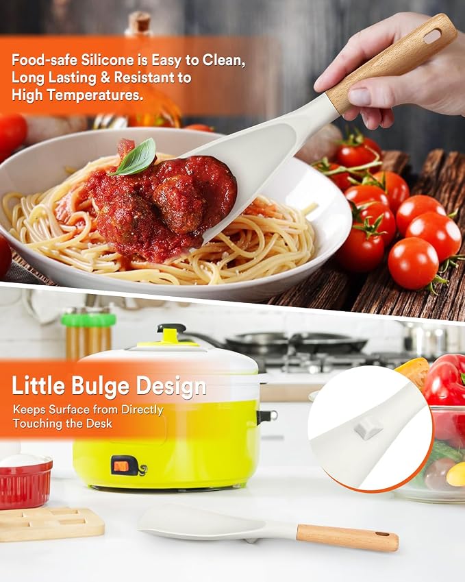 Cooking Spoon and Rice Scooper for Nonstick Cookwares, Wood Handle Spoon for - Image 3