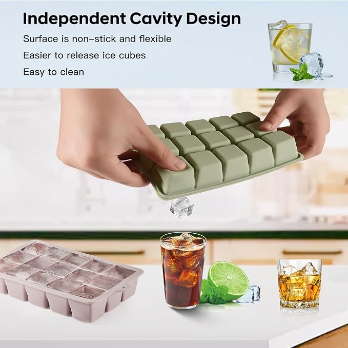 Silicone Ice Cube Tray 2 Pack, HANCELANT Ice Cube Mold, Ice Trays - Image 3