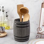 MyGift Wine Barrel Design Kitchen Utensil Crock, Vintage Gray Solid Wood - Image 3