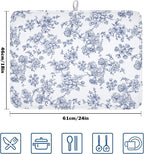 Blue Floral Dish Drying Mat for Kitchen Counter Chinoiserie Flower Microfiber - Image 2