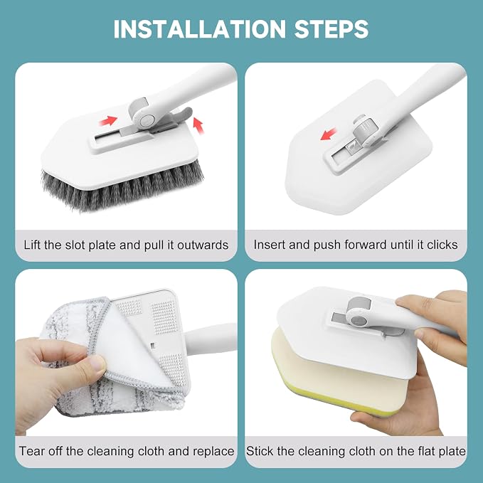 nacena Shower Scrubber with Long Handle, 4 in 1 Tile Tub Scrubber Brush with 3 - Image 6