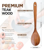 Wooden Spoons for Cooking, Natural Premium Teak Wooden Spoons, Good Grip Large - Image 2