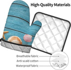 Coastal Oven Mitts and Pot Holders Sets Navy Blue Wooden Starfish Seashell Oven - Image 4
