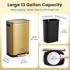 ELPHECO Kitchen Trash Can with Lid Soft Close, 13 Gallon / 50L Stainless Steel - Image 3