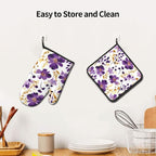 Spring Purple and Gold Floral Oven Mitts and Pot Holders Sets of 3, Non-Slip - Image 5