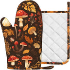 Mushroom Oven Mitts and Pot Holders Sets Vintage Leaf Silicone Kitchen Mitts - Image 2