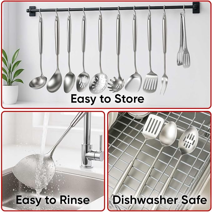 Newness 11 Pcs Cooking Utensils Set, 304 Stainless Steel Kitchen Utensils Set - Image 6