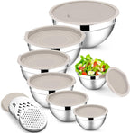 E-far Mixing Bowls with Lids Set, 7-Piece Stainless Steel Metal Mixing Bowls by E-far